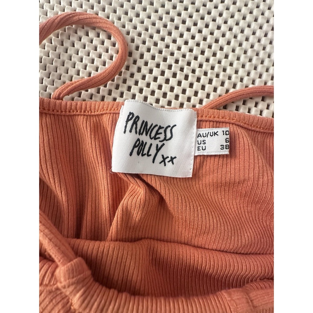 Princess Polly Ribbed Knit Halter Dress Sz 6/8 Orange Stretch Backless Low Cut - Picture 4 of 7